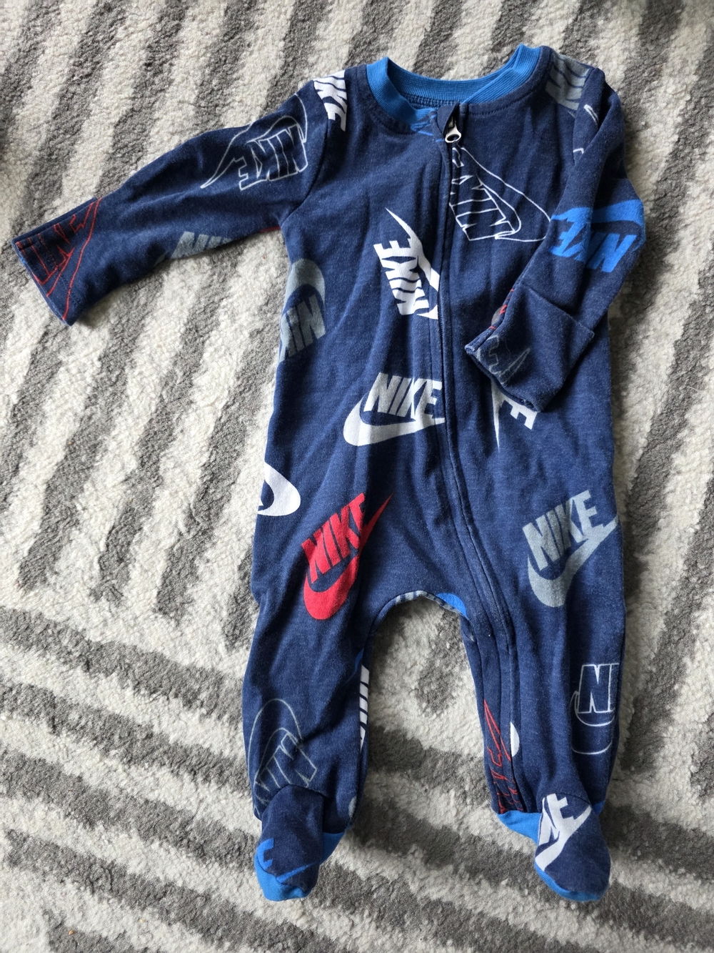 Nike Navy Blue Logo Zip-Front Footed One-Piece